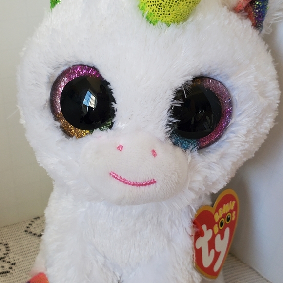 TY Beanie Boos Pixy White Rainbow Unicorn Glitter Eyes 6" Plush Stuffed Animal - Picture 2 of 8